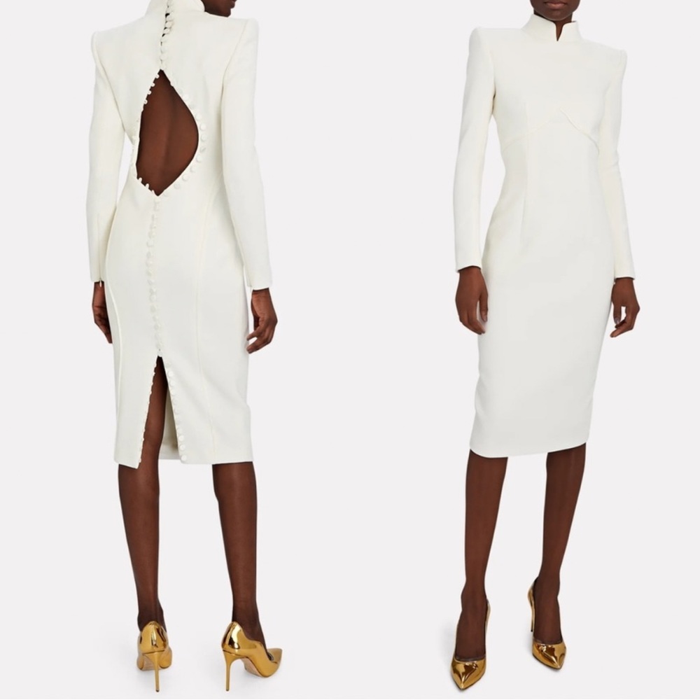 Sergio Hudson Button Back LongSleeve Midi Dress